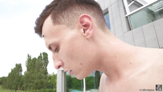 Angel Emily is sucking the big cock outdoors