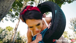 Jade Nile gets fucked from behind outdoors