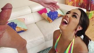 Esperanza Del Horno on her knees is sucking the hard dick