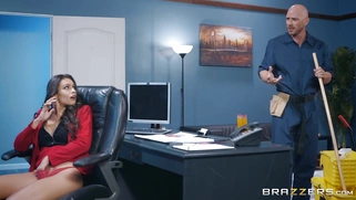 Brunette Katana Kombat is masturbating in the office