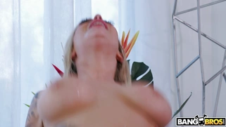 Busty Karma Rx slides her pussy on the stiff dick