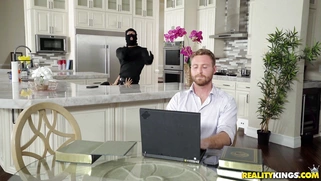 Honey Moon sucks burglar's cock behind her BF's back